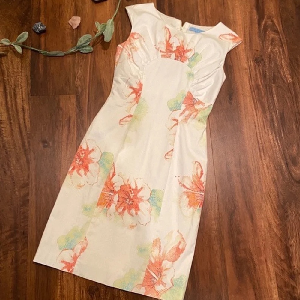 ANTONIO MELANI White Dress with Orange Floral Print